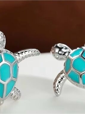 Turquoise Enamel Sea Turtle Stud Earrings - Women Jewelry